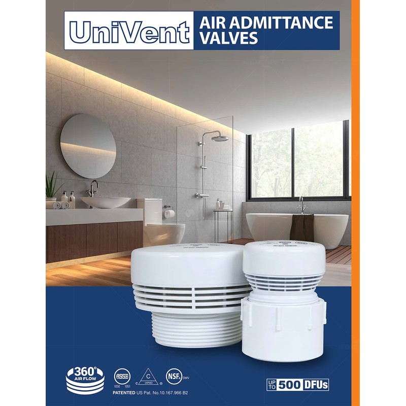 Highcraft Air Admittance Valve 1-1/2"’ MIP, White