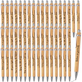 50 Pcs Inspirational Bamboo Pens Ballpoint Pens with Inspirational Quotes Stylus Wooden Motivational Quotes Pens Funny Pens Thank You Pens Retractable Black Ink Pens for Office School Supplies