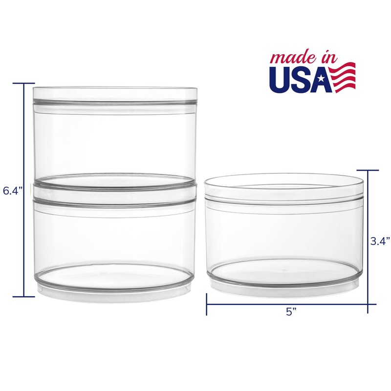 STORi Bella Stackable Clear Plastic Container (Set of 3) Round
