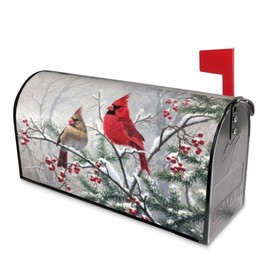 Winter Cardinal Bird Mailbox Covers Magnetic Standard Size 18" x 21", Winter Snow Birds Mailbox Covers Mail Wraps Cover Letter Post Box for Gardern Yard Outdoor Decor