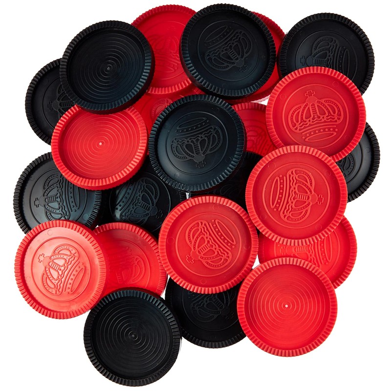 24 Jumbo Replacement Checkers - Extra Red/Black Interlocking Stackable Plastic