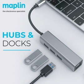 Maplin USB C Hub Adapter, 4-in-1 with 3x USB-A 3.0 & Gigaport RJ45 Ports for MacBook Air, MacBook Pro, Dell XPS, Lenovo ThinkPad and More