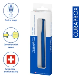 Curaprox UHS 475 Interdental Brush Holder - Blue Steel Handle with Universal Click System | Pack of 1 | Developed in Switzerland