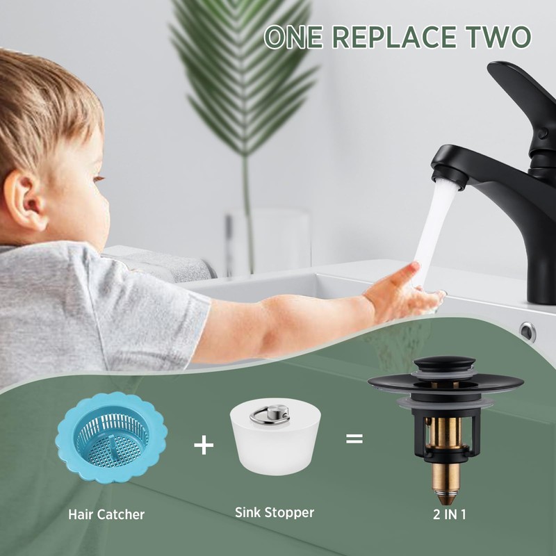 Universal Bathroom Sink Stopper - 2 Pack Matte Black Pop