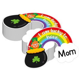 100 Pcs St. Patrick’s Day Rainbow Pot of Gold Cutouts Leprechauns Place Cards I Am Lucky to Have Cards Fill in Gratitude Cards for Table Decor St. Patrick Party Classroom Decoration
