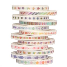 YUBBAEX Masking Tape, 0.2 inch (5 mm) Wide x 12 Rolls, Basic Patterns, Thin, Can be Used for Gift Wrapping, DIY Crafts, and Notebook Decoration (Basic Patterns 0.2 inch (5 mm) x 12 Rolls)