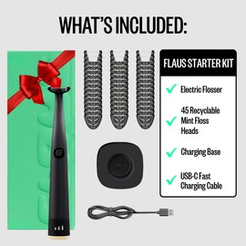 FLAUS Electric Flosser (Oprah's List, Shark Tank) 3 Speeds + 45 Refill Heads (Extra Strong Woven Floss for Durability) Water Flosser Alternative, Dentist Recommended Tooth Flossers Dental Floss Picks