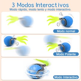 Juguetes eléctricos para Gatos, Pelota Inteligente con Carga USB Nueva Pelota de Juguete interactiva para Perros y Gatos, con 3 Luces LED Juguetes para Gatos Interactivos, Tres Develocidad (AZUL)