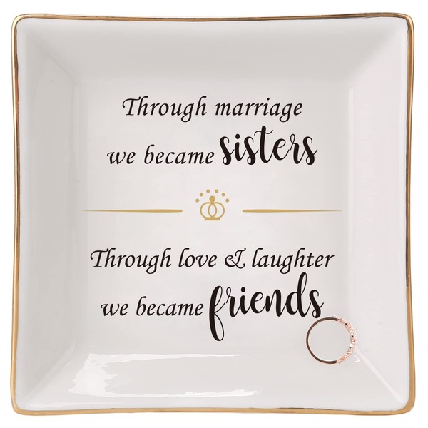 HOME SMILE Sister In Law Gifts-Ceramic Ring Dish Decorative Tray Gifts For Sister In Law, Valentine's Day Birthday Christmas Wedding Gifts for Sister In Law