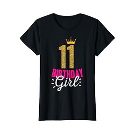 11th Birthday Girl Crown Cute Gift T-Shirt, black