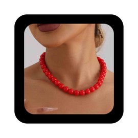 Cimenexe Bohemian Acrylic Bead Choker Necklace Acrylic Red Beaded Necklace Round Red Beaded Chain Necklace Chunky Resin Beaded Necklace Jewelry for Women