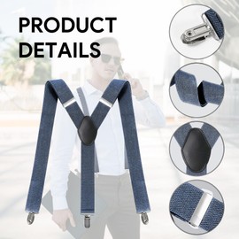 Clundoo Men's Braces Wide 3.5 cm Extra Strong, Elastic & Adjustable for Men and Women with Very Strong 3 Metal Clips, lightblue