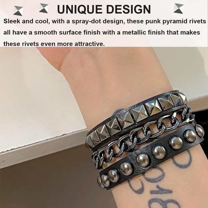 100 Pcs Square Rivets Silver Pyramid Studs Standard Size Punk