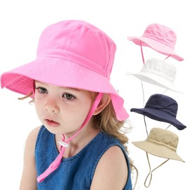 YANWANG Baby Children's Adjustable Bucket Sun Hat, UPF 50+ Sun Protection, Beach Hat for Toddlers, Boys, Girls, pink