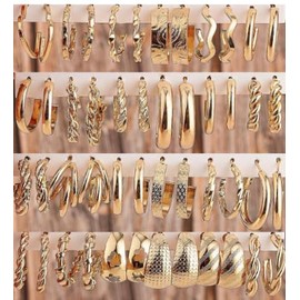 24 Pairs Gold Hoop Earrings Set for Women Girls Multipack, Hypoallergenic Chunky Chain Twisted Hoop Earrings Pack, Fashion Dangle Earrings Jewelry for Gift