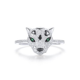 Santuzza Sterling Silver Panther Ring Green Spinel Cubic Zirconia Leopard Ring for Women (7.5)