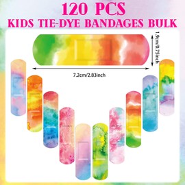 Kids Bandages Bulk Tie Dye Bandages for Kids Cute Waterproof Flexible Adhesive Bandages Breathable Care for Child Baby Toddlers Cuts Scrapes Wounds Burn, 10 Styles (120 Pcs)