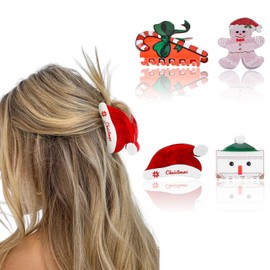 Christmas Hair Accessories for Woman and Girls Christmas Cartoon Cute Christmas candy cane and Others Small Claw Clips Hair Claw Accessories Nonslip Hair Barrettes Decoration（4PCS）