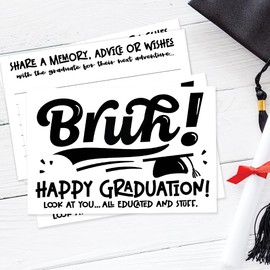 m&h invites Bruh Graduation Wishes and Advice Cards - 50 Count - Share A Memory Funny Grad Party Guest Activity - Guest Book Alternative