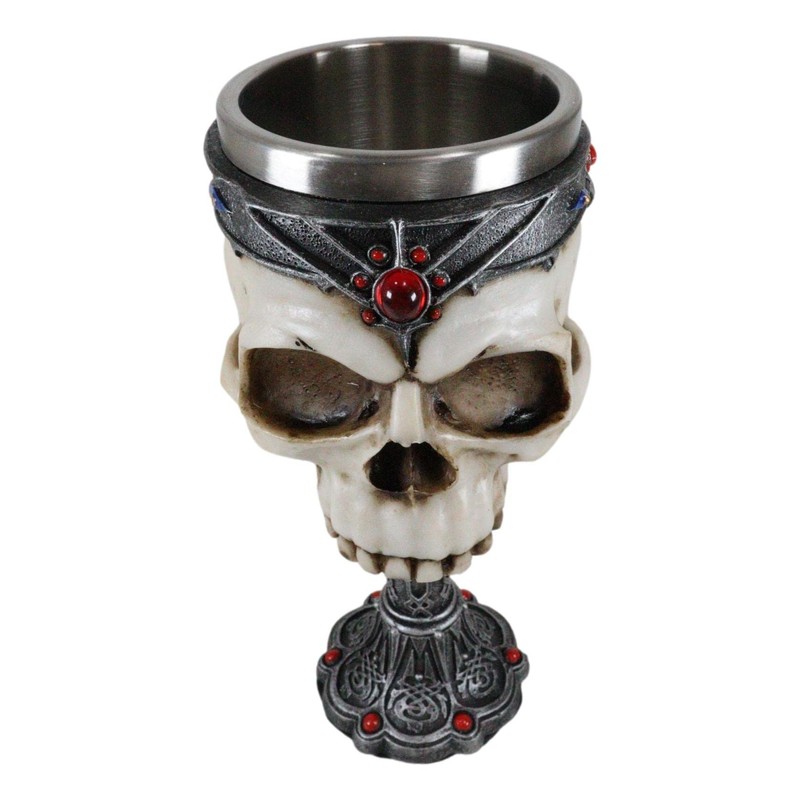 Ebros Gift Macabre Medieval Skull With King Crown Red Diadem