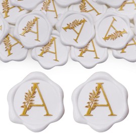 SWANGSA 30 Pack Letter A Wax Seal Stickers, White with Gold Botanical Leaves Initial Alphabet Self-Adhesive Wax Stickers for Wedding Party Invitation Envelopes