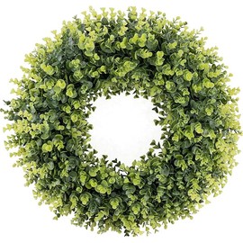 Spring Summer Boxwoods Green Wreath for Front Door Decor, 20In Greenery Wreath All Seasons Artificial Wreaths for Wall Window Porch Home Farmhouse St Patricks Day Indoor Outdoor Decoration