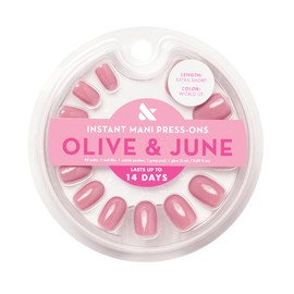 Olive & June Instant Mani Press-On Nails (Glue) | Extra Short, Round | 42 Fake Nails, 21 Sizes | Non-Toxic, Long-Lasting | Recycled Materials | Realistic Look | Salon-Quality at Home | World Lit