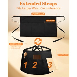 Slohif Reversible Server Apron with 6 Pockets - Waist Apron for Waitress Women Half Apron for Waiter Men Cute Water Resistant Serving Short Apron Barista Bartender Kitchen Accessories Black