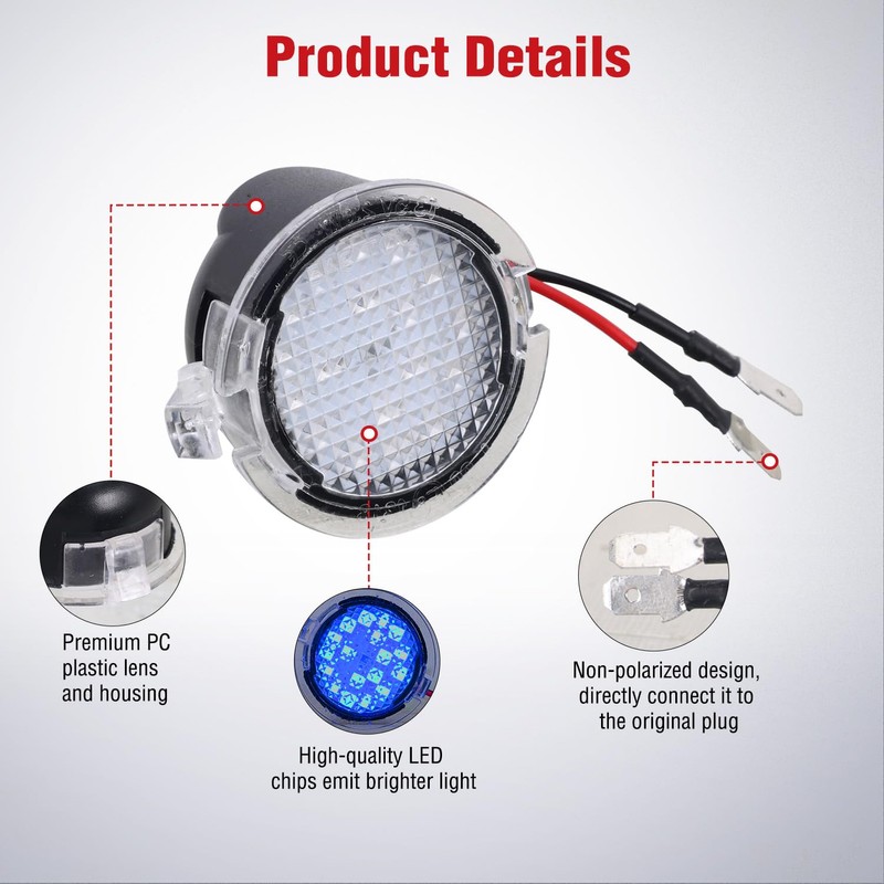 Nilight 2 PCS Blue LED Side Mirror Puddle Lights