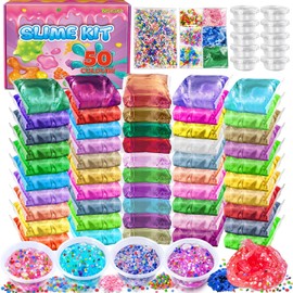 YOPINSAND 50 Pack DIY Slime Kit, Slime Making Kit for Girls, Crystal Clear Slime, Premade Slime with Add-ins, Foam Balls, Glitters, Slime Party Favors Gift Toys for Kids 3-12