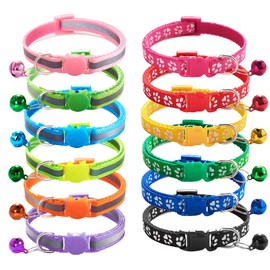 通用 Azuldimen 12 Collares para Gatos con Campanas, luz Reflectante, Material de Nailon, Collares de tamaño Ajustable para Gatitos o Cachorros (12 Colors)