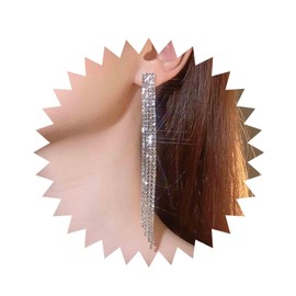 Aneneiceera Vintage Crystal Boho Earrings Silver Tennis Chain Earrings Long CZ Fringe Earrings Crystal Tassel Earrings Fringe Rhinestone Earrings Jewellery for Women and Girls, Metal