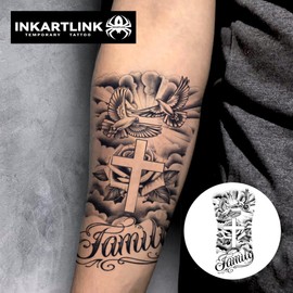 INKARTLINK Tattoo Tech, 2 Sheets Extra Large Semi Permanent Tattoo, Adult Art Design Temporary Tattoos, Lasts 1-2 Weeks, Waterproof, Realistic Look, No Adhesive, No Reflection (religion)309