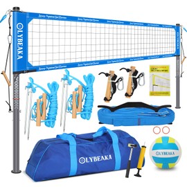 2025 Outdoor Professional Volleyball Net Set for Backyard Beach with Tetoron Net, Adjustable 2" Aluminum Poles, PU Volleyball,Carry Bag - Easy Setup & Anti-Sagg with 2 Tension Adjusters (Blue)