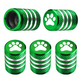 DECURCAR Tire Valve Stem Caps Cover - (5 Pack) Tire Air Caps Metal with Plastic Liner Corrosion Resistant Leak-Proof Dog Paw Print for Car Truck Motorcycle Bike Green
