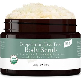 Beauty by Earth- Exfoliante corporal orgánico de árbol de té y menta: exfoliante de azúcar elaborado en EE. UU. con ingredientes naturales, humectante