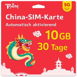 TSIM China SIM Card 30 Days | 10GB High Speed Data | Auto Activation | Hotspot Sharing Allowed | Support Google, Facebook, Whatsapp and More Data Only, No Calls