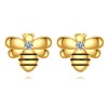 Lab Grown Diamond Bee Earrings Stud Sterling Silver 14K Gold