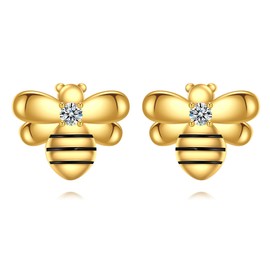 Lab Grown Diamond Bee Earrings Stud Sterling Silver 14K Gold Plated Bumble Bee Jewelry Gift for Women
