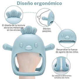 Chupete de Frutas,Mordedor sin BPA para Niños,Guante de Silicona para La Dentición con Alimentador de Fruta y Bandeja para Congelador (Azul)