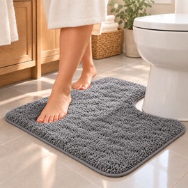 U-Shaped Bathroom Toilet Mat – Thick Plush Polyester Absorbent Rug with Non-Slip TPR Backing, Machine Washable