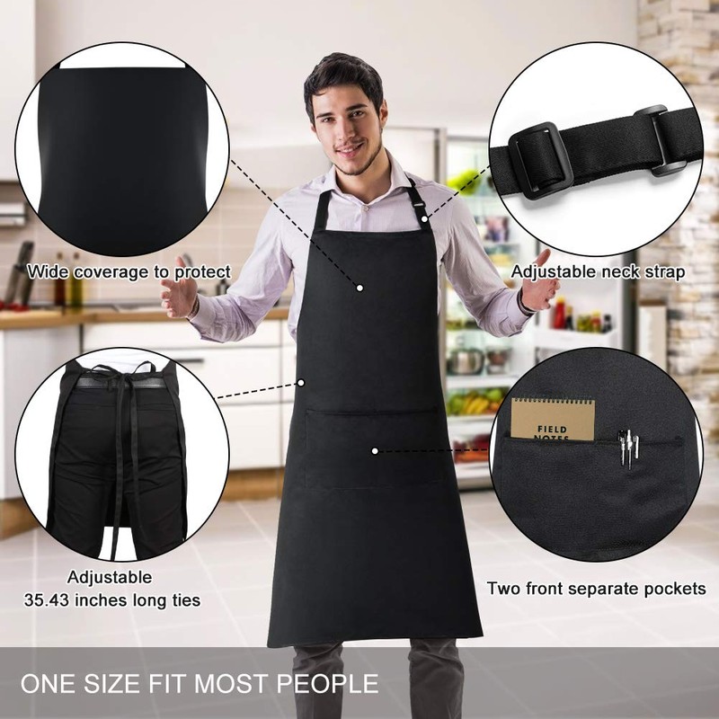 Jubatus 4 Pack Bib Aprons with 2 Pockets Cooking Chef