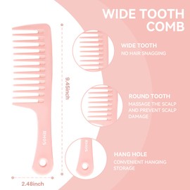 RHOS 3 Pieces Hair Comb Set for Women,Men-Wide Tooth Comb,Fine Tooth Rat Tail Comb,Medium Tooth Comb-Detangling Hair Combs for All Hair Types,Hair Styling Comb Set(Pink)
