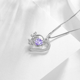 Liebe Herz Schmetterling Halsketten 925 Sterling Silber Blau Alexandrit Juni Birthstone Herz Anhänger Halskette Kristall Schmuck Geschenke für Frauen und Mädchen DP0377U