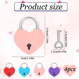 4 Pcs Heart Lock, Colorful Metal Diary Lock Exquisite Safe Mini Locks with Keys for Diary Book Storage Box Jewelry Locker Decor Valentine Gift