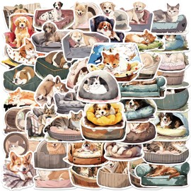 50 Pcs Cat and Dog Vinyl Stickers,kawaii Animal Pet Stickers,Vinyl Waterproof Sticker for Kids Teens Girls,for Phone Laptop Bottles Skateboard Computer Phone Luggage Sticker Guitar Gifts