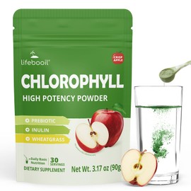 Lifebooil Chlorophyll Powder Dietary Supplement, Superfood Juice Powder, Nature's Sunshine Chlorophyll - Detox Support, Gut Health, Energy & Immunity Boost, Crisp Apple - 30 Servings