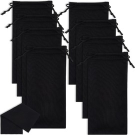 CREATCABIN 8 Pcs Microfiber Glasses Pouch Case Soft Sunglasses Pouch Portable Drawstring Storage Bag Travel Eyeglass Bags Holder Bulk for Men Women Jewelry Store Gadgets Vacation Black 6.8 x 2.2 Inch