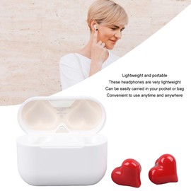 Wireless Earbuds, Red Heart Shaped Earbuds with White Charging Case, HiFi Noise Canceling Stereo Earphones, in Ear Lightweight Headphones for Girls, Women, Kids