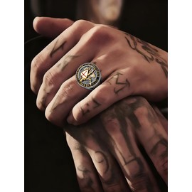Christian Ring Knights Templar Put On The Whole Armor Of God Ephesians 6:13-17 Red Cross Design Men's Religious Catholic Ring,316L Stainless Steel Gold Plated Biker Punk Rings For Men Gift 14 Size